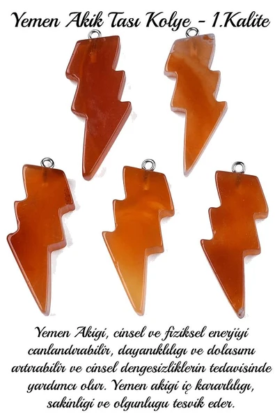 Sertifikalı Şimşek Model Yemen Akik Taşı Kolye - Aaa+ Kalite - Resim 3