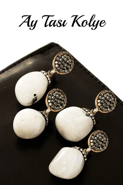 Sertifikalı A+ Zirkon Taşlı Ay Taşı Kolye - Resim 2