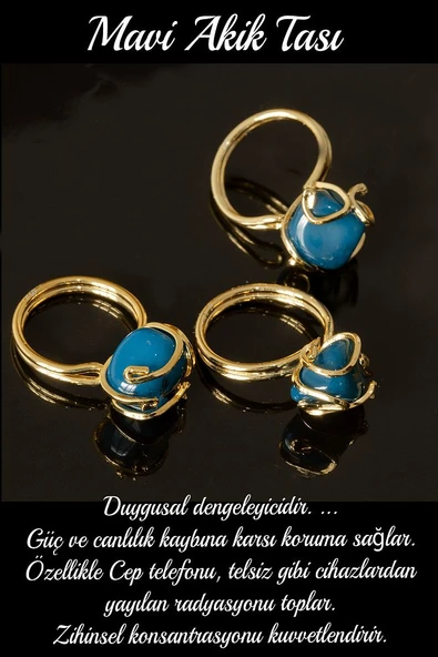 Sertifikalı Rokoko Model Koyu Mavi Akik Taşı Yüzük - Ayarlamalı - Resim 2