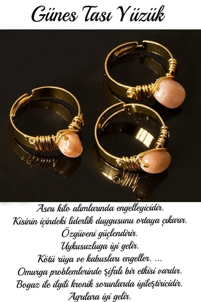 Sertifikalı Kalın Tımbıl Model Güneş Taşı Yüzük - Ayarlamalı - Resim 2