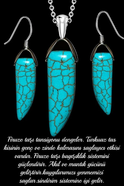 Sertifikalı Boynuz Kesim 1.kalite Firuze Taşı Kolye Ve Küpe Seti - Iran - 2
