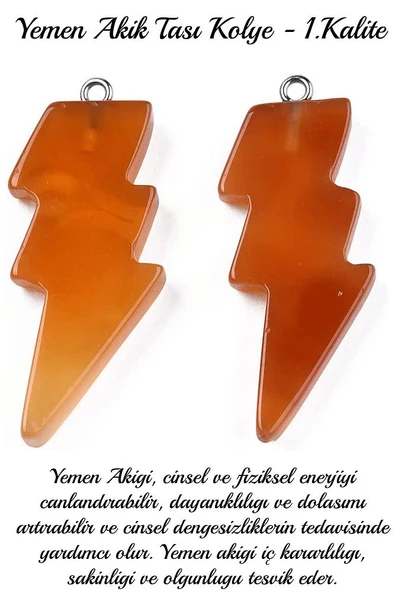 Sertifikalı Şimşek Model Yemen Akik Taşı Kolye - Aaa+ Kalite - Resim 4