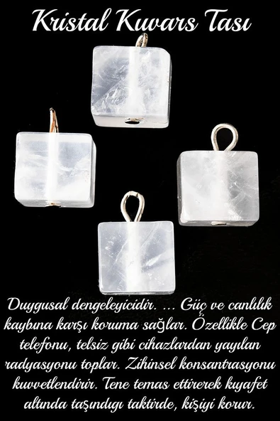 Sertifikalı Küp Model Kristal Kuvars Taşı Kolye - Resim 2