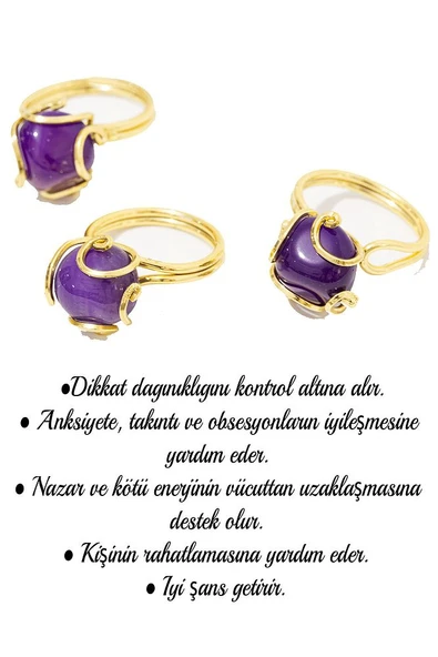Sertifikalı Rokoko Model Mor Akik Taşı Yüzük - Ayarlamalı - Resim 4