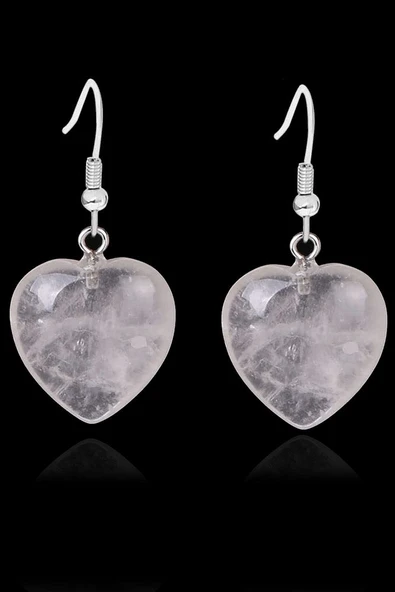 Sertifikalı Kalp Kesim Kristal Kuvars Taşı Doğal Taş Küpe - Resim 4