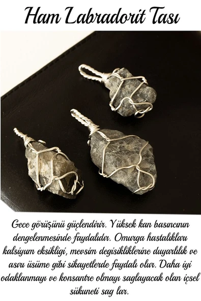 Sertifikalı Ham Tel Sargılı Labradorit Taşı Kolye - Resim 2
