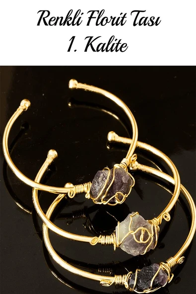 Sertifikalı Kelepçe Model Ayarlamalı Aaa Renkli Florit Taşı Bileklik - Kararmaz - Resim 2