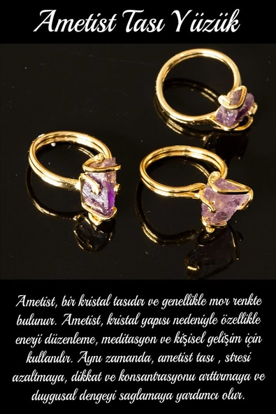Sertifikalı Rokoko Model Ham Ametist Taşı Yüzük - Ayarlamalı - Resim 2