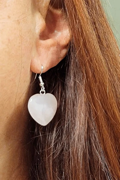 Sertifikalı Kalp Kesim Kristal Kuvars Taşı Doğal Taş Küpe - Resim 2