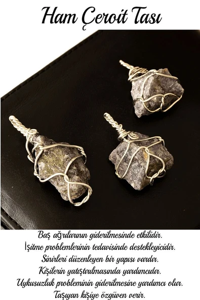 Sertifikalı Ham İşlenmemiş Tel Sargılı Çeroit Taşı Kolye - Resim 2