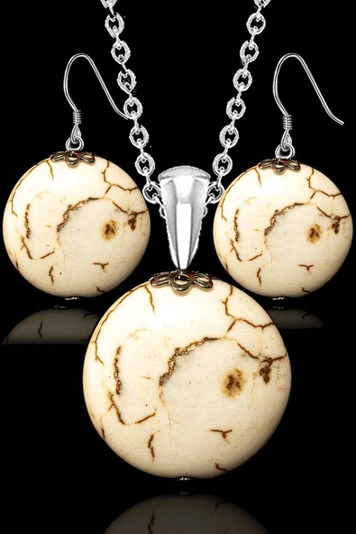 Sertifikalı 1.kalite Havlit Taşı Kolye Ve Küpe Doğal Taş Seti ürün görseli