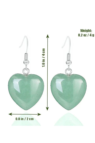 Sertifikalı Kalp Kesim Aventurin Taşı Doğal Taş Küpe - 6