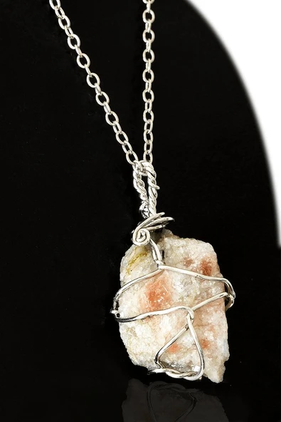 Sertifikalı Tel Sargılı Ham Güneş Taşı Kolye ürün görseli