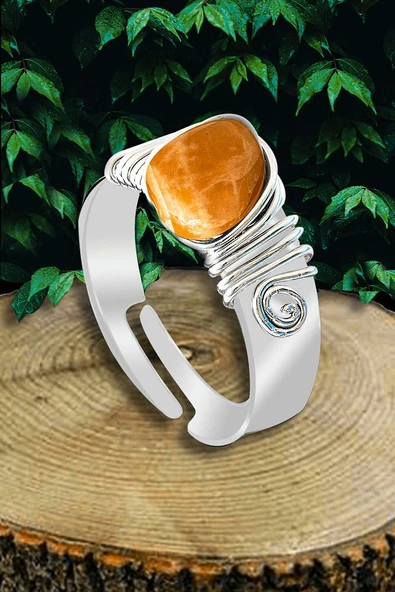 Sertifikalı Kalın Tımbıl Gümüş Model Güneş Taşı Yüzük - Ayarlamalı ürün görseli