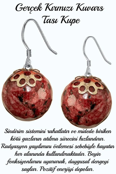 Sertifikalı Kırmızı Kuvars Taşı Doğal Taş Küpe ürün görseli