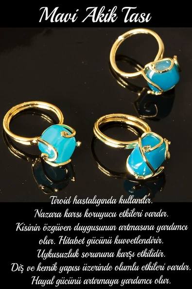 Sertifikalı Rokoko Model Mavi Akik Taşı Yüzük - Ayarlamalı - Resim 2