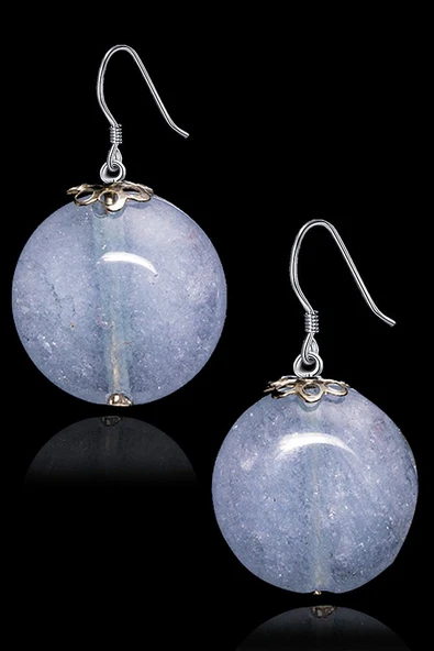 Sertifikalı Anjelit Angelite Melek Taşı Doğal Taş Küpe - 2