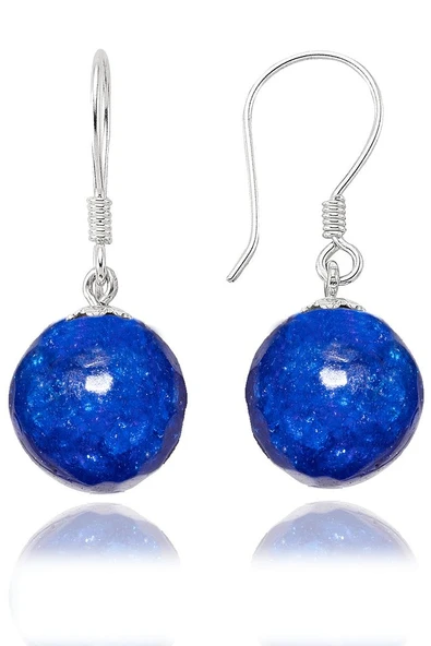 Sertifikalı Gümüş Alaşımlı Mavi Akik Taşı Küpe - Resim 2