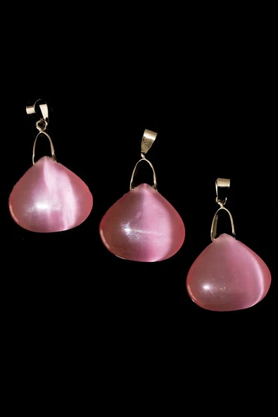 Sertifikalı Özel Kesim Pembe Kedi Gözü Taşı Kolye - Resim 2