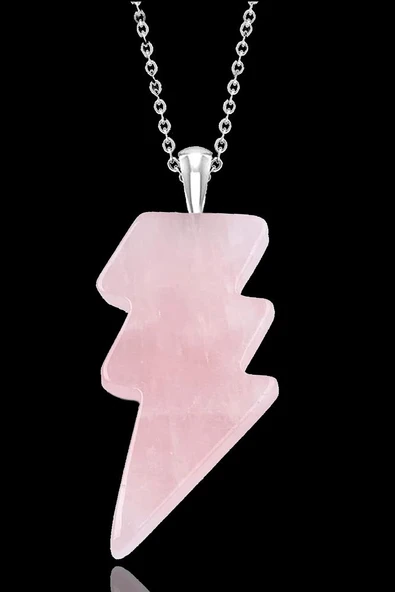 Sertifikalı Şimşek Model Pembe Kuvars Taşı Kolye - Aaa+ Kalite