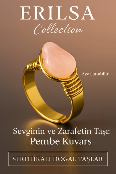 Sertifikalı Kalın Tımbıl Model Pembe Kuvars Taşı Yüzük - Ayarlamalı ürün görseli