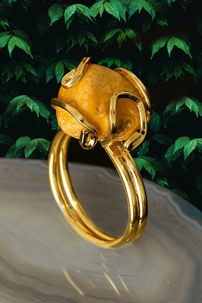 Sertifikalı Rokoko Model Sarı Jasper Taşı Yüzük - Ayarlamalı