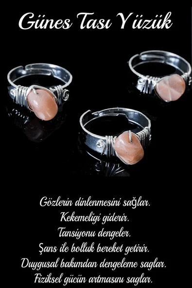 Sertifikalı Kalın Tımbıl Gümüş Model Güneş Taşı Yüzük - Ayarlamalı - Resim 2