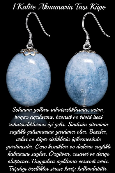Sertifikalı Oval Kesim Akuamarin Taşı Küpe (1.kalite)