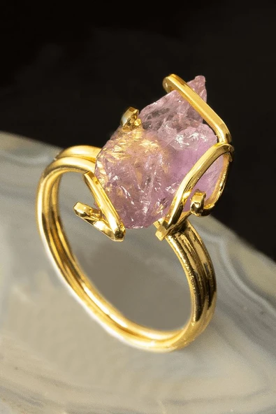 Sertifikalı Rokoko Model Ham Ametist Taşı Yüzük - Ayarlamalı ürün görseli