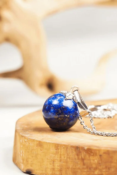 Sertifikalı 1.kalite Lapis Lazuli Taşı Kolye - Gümüş Aparatlı - Resim 2