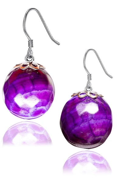 Sertifikalı Mor Akik Taşı Doğal Taş Küpe - Resim 2