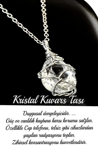 Sertifikalı Fasetli Tel Sargılı Kristal Kuvars Taşı Kolye - Resim 2