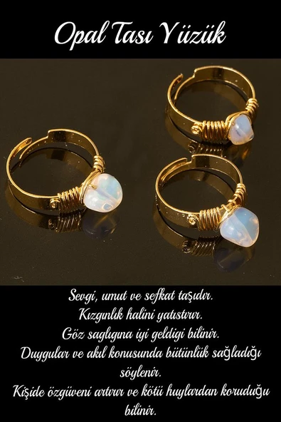 Sertifikalı Kalın Tımbıl Model Opal Taşı Yüzük - Ayarlamalı - Resim 2