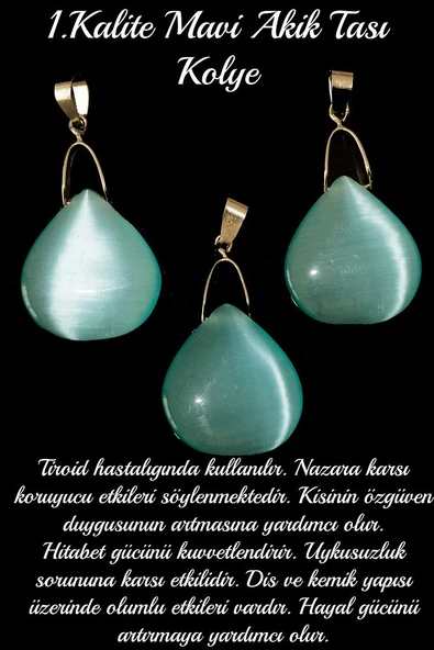 Sertifikalı Özel Kesim Mavi Kedi Gözü Taşı Kolye - Resim 2