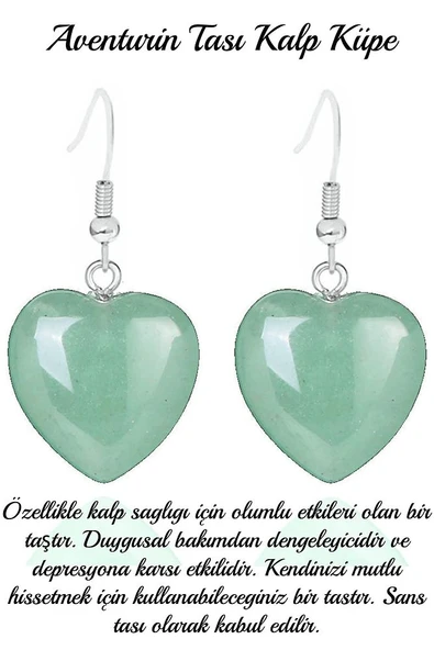 Sertifikalı Kalp Kesim Aventurin Taşı Doğal Taş Küpe