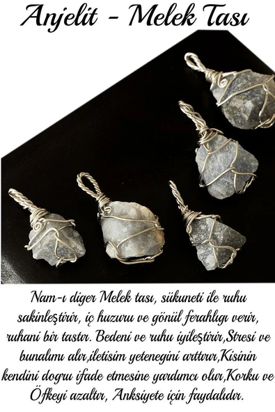 Sertifikalı Ham İşlenmemiş Tel Sargılı Angelit - Melek Taşı Kolye - Resim 2