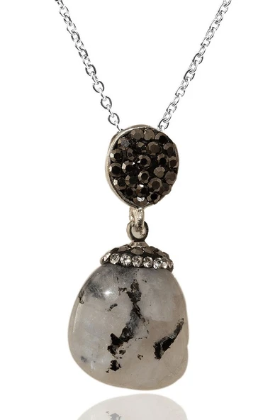 Sertifikalı A+ Zirkon Taşlı Ay Taşı Kolye - Resim 3