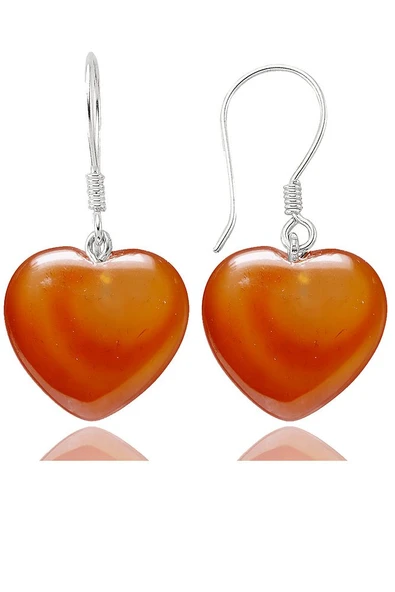 Sertifikalı Kalp Kesim Yemen Akik Taşı Doğal Taş Küpe - Resim 2