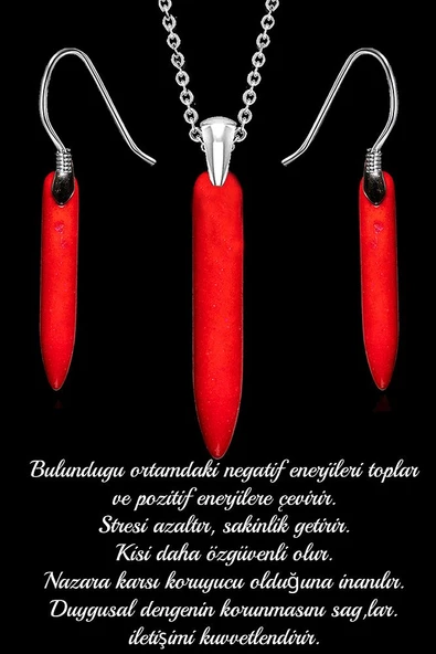Sertifikalı Kırmızı Diş Mercan Taşı Kolye Ve Küpe Seti - Boyasız - 2