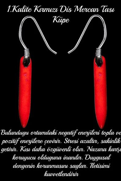 Sertifikalı Kırmızı Diş Mercan Taşı Doğal Taş Küpe