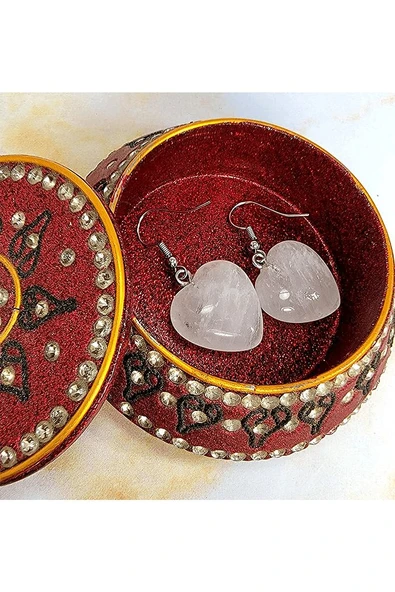 Sertifikalı Kalp Kesim Kristal Kuvars Taşı Doğal Taş Küpe - Resim 3