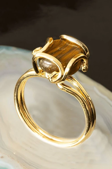 Sertifikalı Rokoko Model Kaplan Gözü Taşı Yüzük - Ayarlamalı ürün görseli