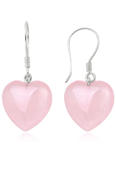 Sertifikalı Kalp Kesim Pembe Kuvars Taşı Doğal Taş Küpe - 7