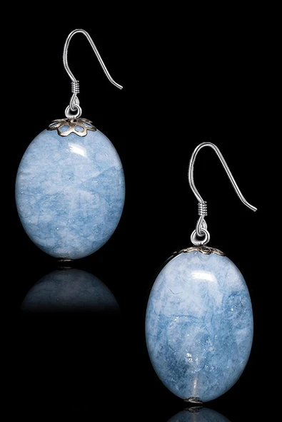 Sertifikalı Oval Kesim Akuamarin Taşı Küpe (1.kalite) - Resim 2