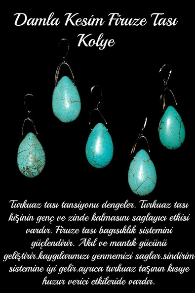 Sertifikalı Damla Kesim Firuze Taşı Kolye (gümüş Aparatlı) - Resim 2