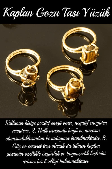 Sertifikalı Rokoko Model Kaplan Gözü Taşı Yüzük - Ayarlamalı - Resim 2