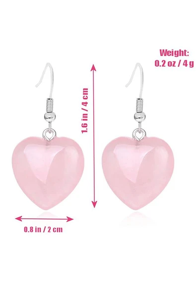 Sertifikalı Kalp Kesim Pembe Kuvars Taşı Doğal Taş Küpe - 6