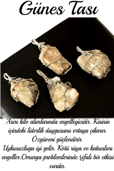 Sertifikalı Tel Sargılı Ham Güneş Taşı Kolye - Resim 2