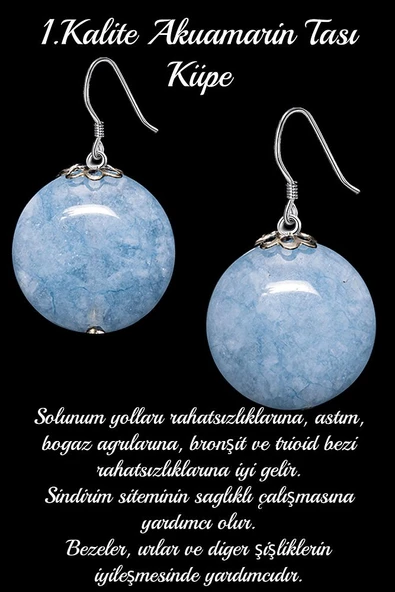 Sertifikalı Akuamarin Taşı Doğal Taş Küpe - 1.kalite ürün görseli