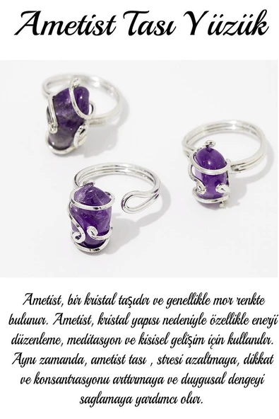 Sertifikalı Gümüş Rokoko Model Ametist Taşı Yüzük - Ayarlamalı - Resim 2
